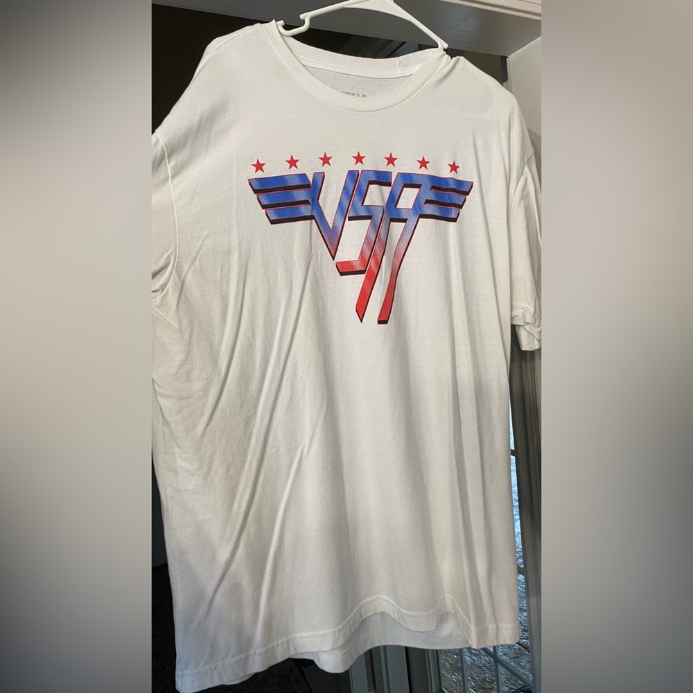 Grunt Style White Tee with Red and Blue Graphic